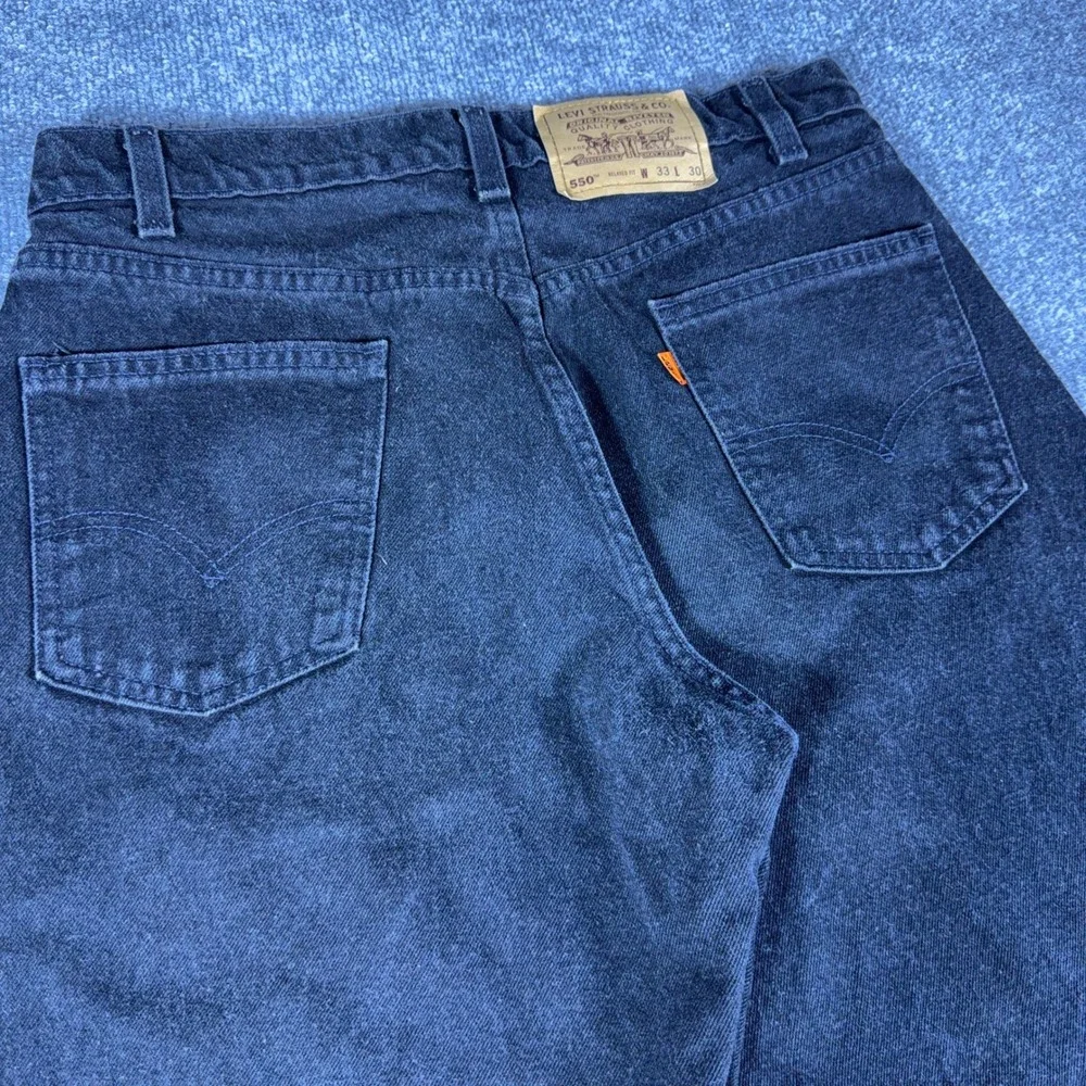 Vintage Levis 550 Orange Tab Mens 33x30 Black Relaxed Tapered Leg Jeans USA 90s